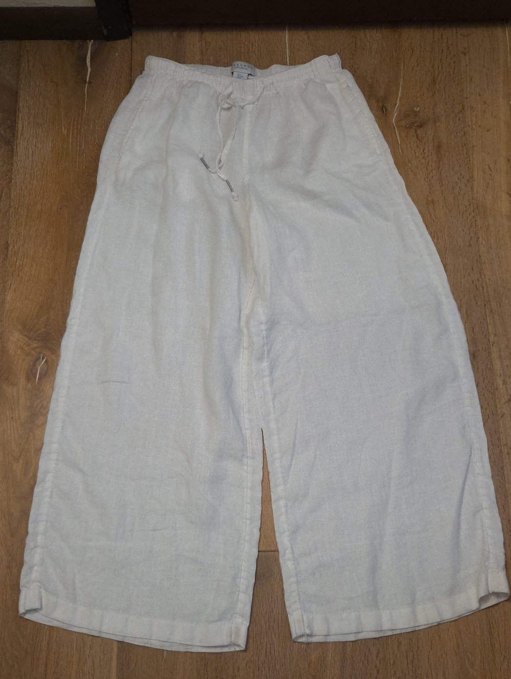 Calypso St. Barth White 100% Linen Drawstring Wide Leg Palazzo Pants Pockets S
